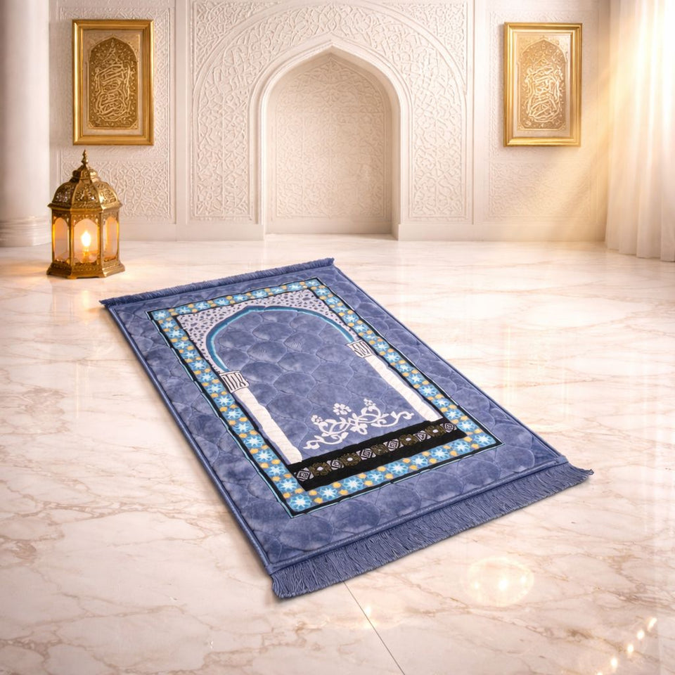 Rehmat Quilted Prayer Mat - Steel Blue Colour