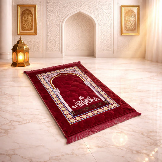Rehmat Quilted Prayer Mat - Red Colour
