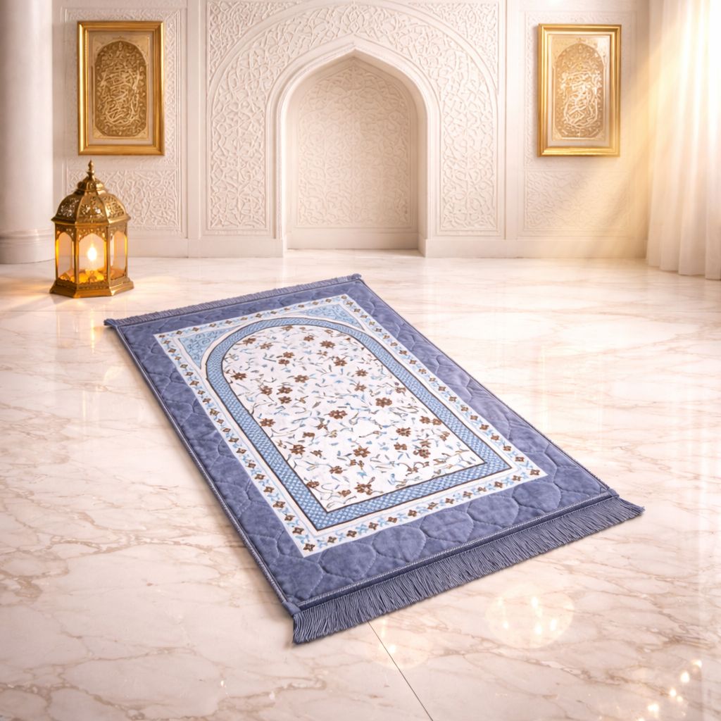 Rehmat Quilted Prayer Mat - Steel Blue Colour