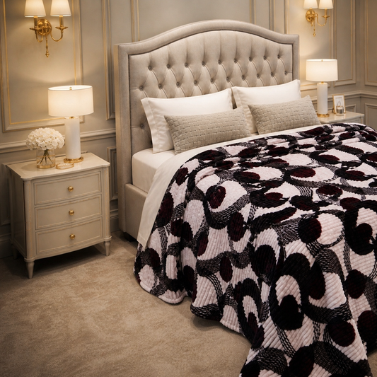 Solthera Cool Fluff Fleece King Size Blanket 1 Ply Box - Black & Off White Colour