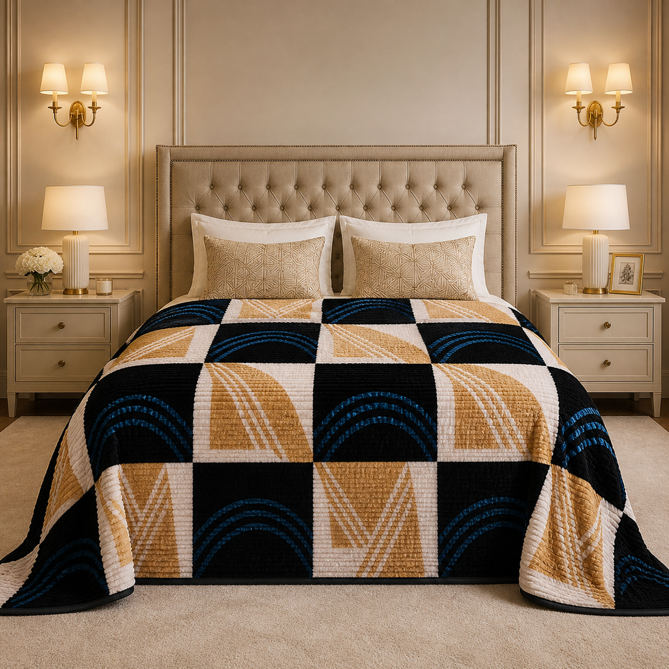 Solthera Cool Fluff Fleece King Size Blanket 1 Ply Box - Blue & off White Colour