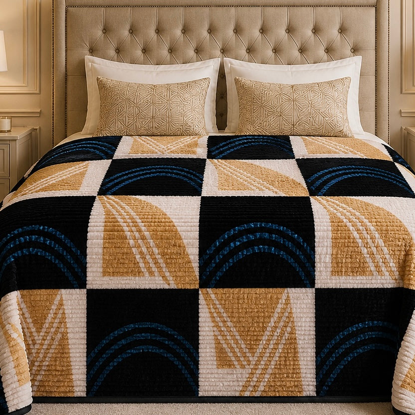 Solthera Cool Fluff Fleece King Size Blanket 1 Ply Box - Blue & off White Colour