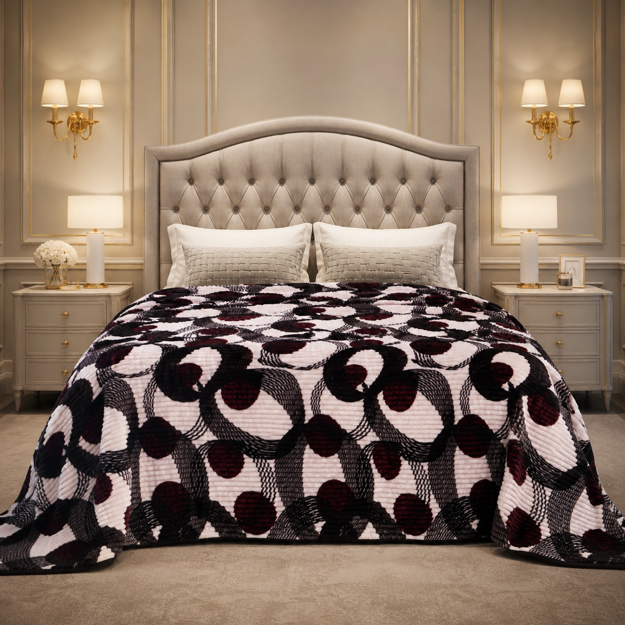 Solthera Cool Fluff Fleece King Size Blanket 1 Ply Box - Black & Off White Colour