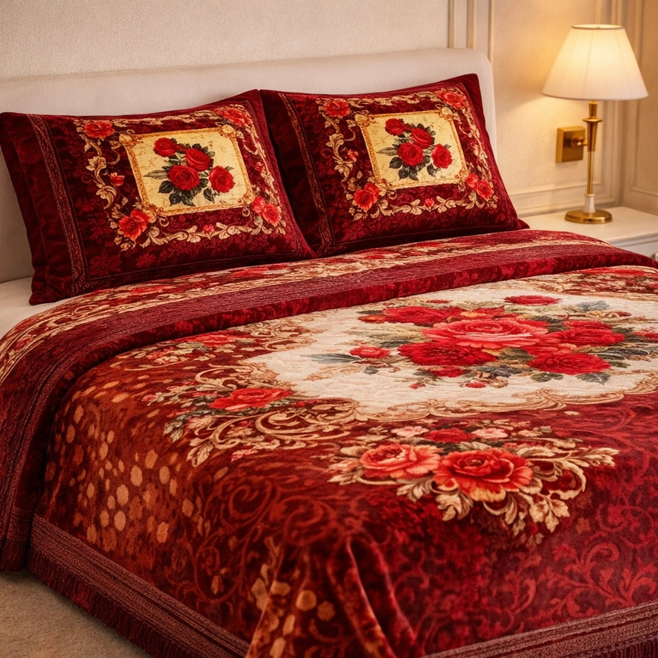 Sona Heritage 4 PCS Bed Spread Set  Box - Red Colour