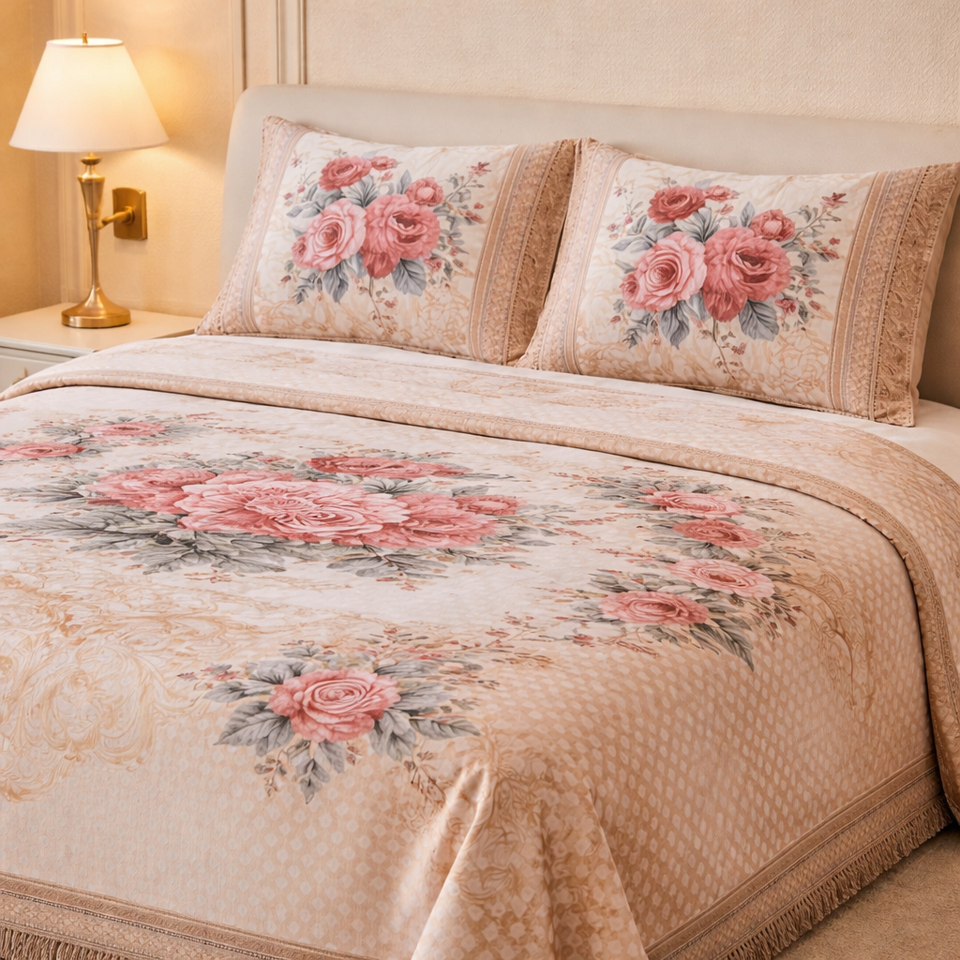 Sona Heritage 4 PCS Bed Spread Set  Box - Fawn Colour