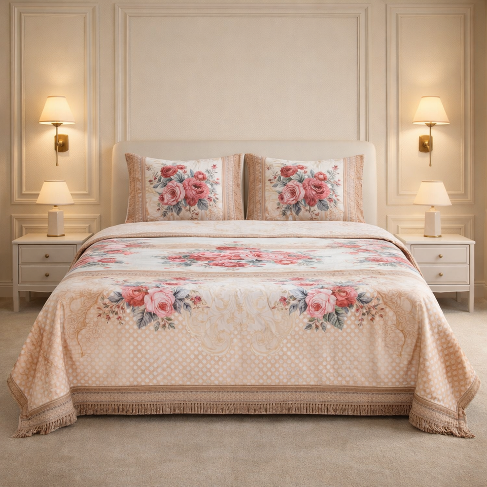 Sona Heritage 4 PCS Bed Spread Set  Box - Fawn Colour