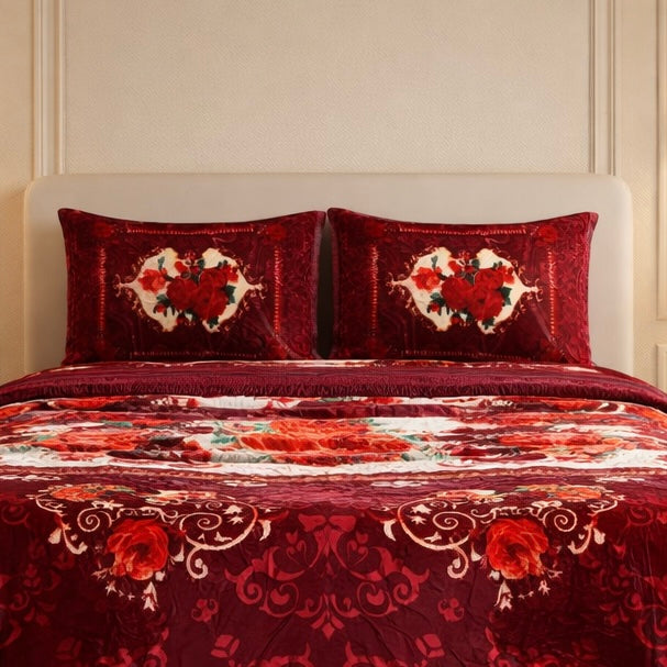 Sona Heritage 4 PCS Bed Spread Set  Box - Mahroon Colour