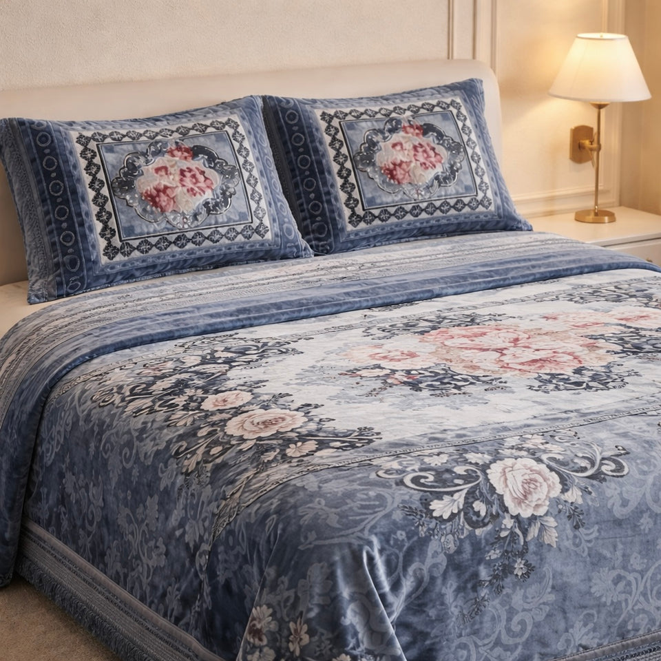Sona Heritage 4 PCS Bed Spread Set  Box - Grey Colour
