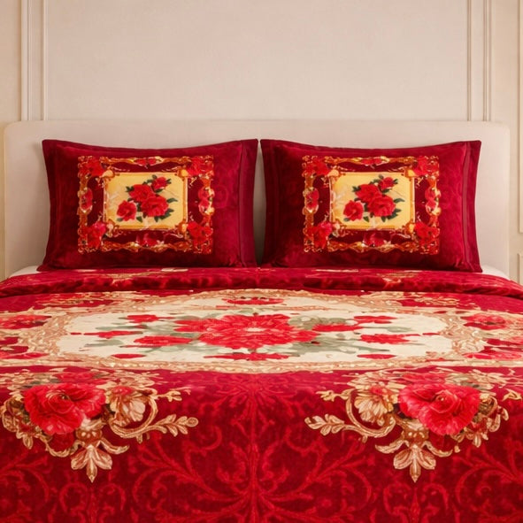 Sona Heritage 4 Pcs  Bed Spread Set Box - Red Colour
