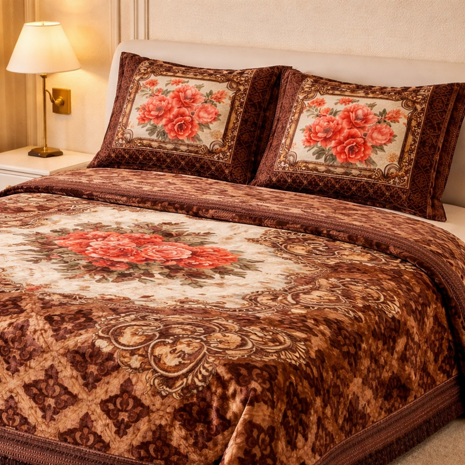 Sona Heritage 4 Pcs Bed Spread Set Box - Brown Colour