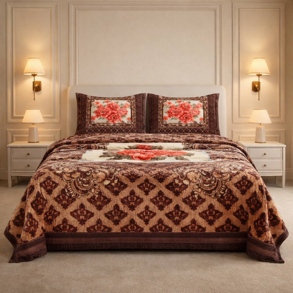Sona Heritage 4 Pcs Bed Spread Set Box - Brown Colour