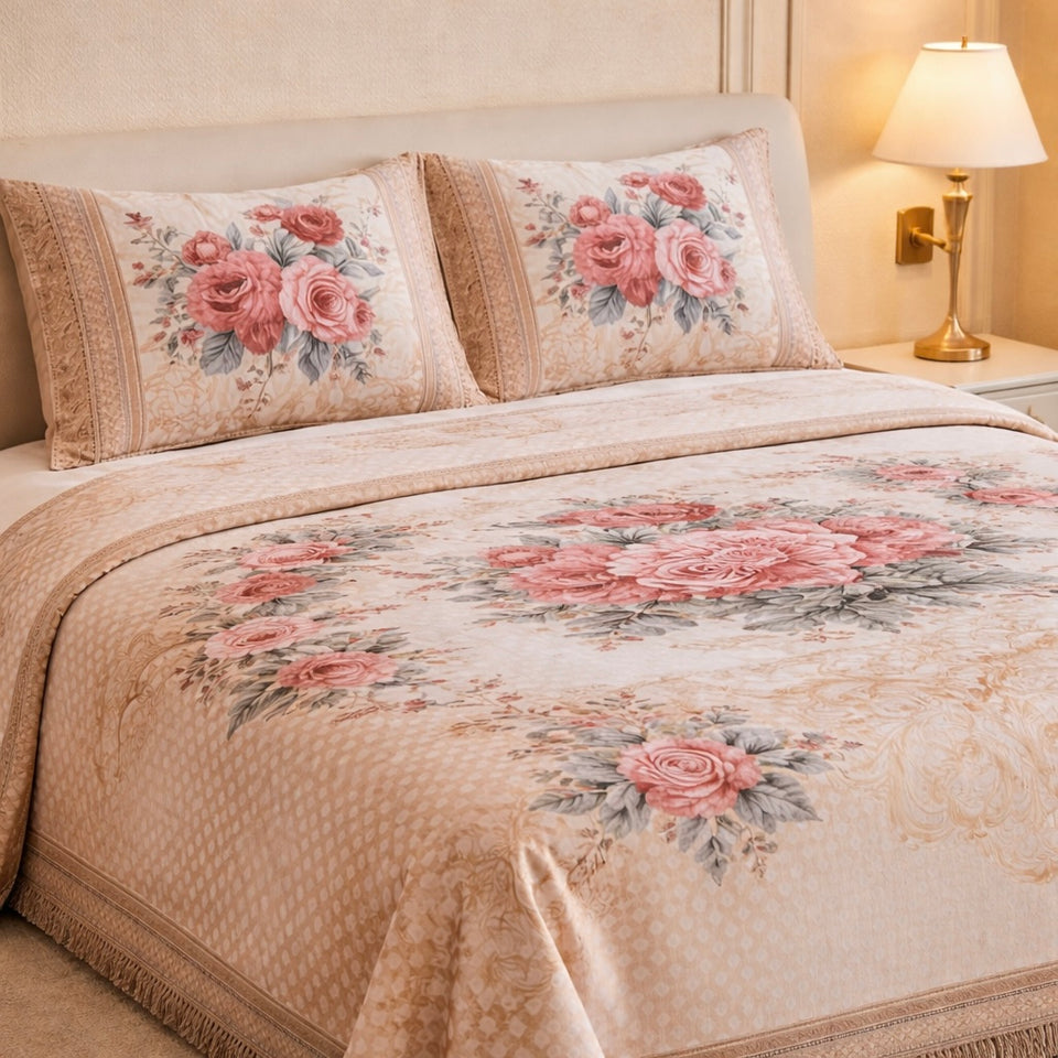 Sona Heritage 4 Pcs Blanket Bed Spread Set Box - Light Oatmeal