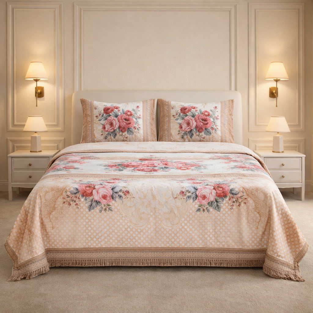 Sona Heritage 4 Pcs Blanket Bed Spread Set Box - Light Oatmeal