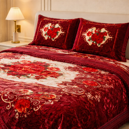 Sona Heritage 4 Pcs Blanket Bed Spread Set Box - Mahroon Colour