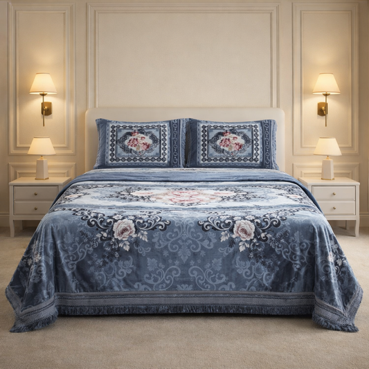 Sona Heritage 4 Pcs Bed Spread Set Box - Steel Blue Colour