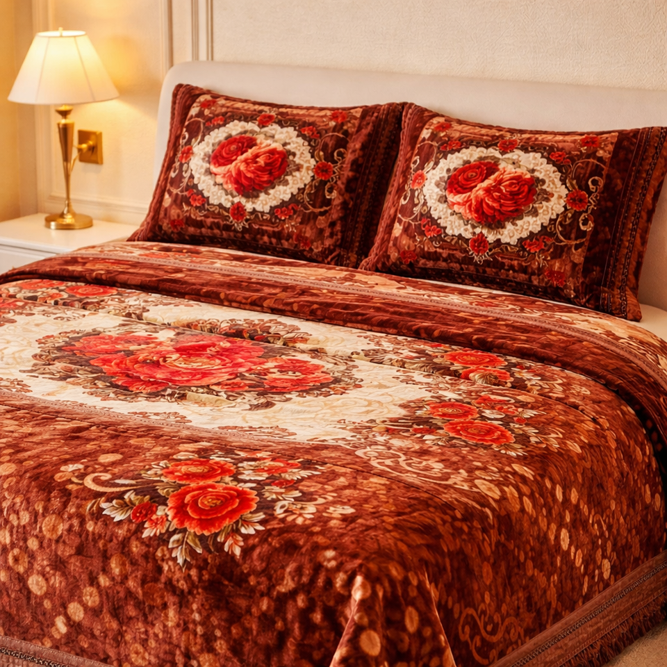 Sona Heritage 4 Pcs Bed Spread Set Box - Light Brown