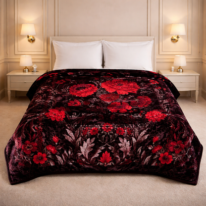 Sona Heritage Double Bed Cloudy Blanket 2 Ply  - Midnight Burgundy Colour