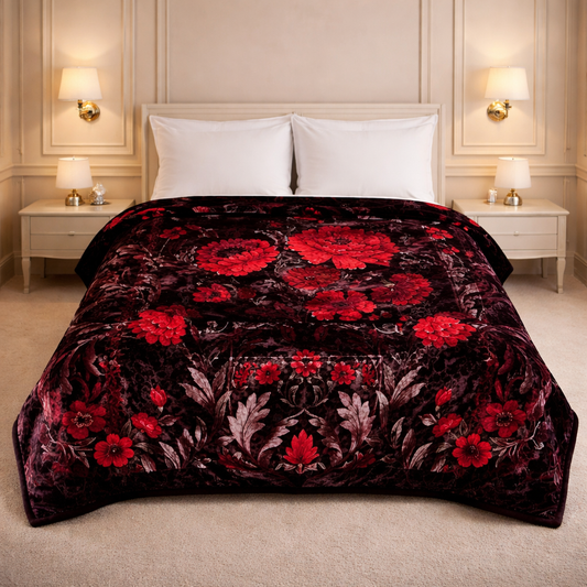 Sona Heritage Double Bed Cloudy Blanket 2 Ply  - Midnight Burgundy Colour