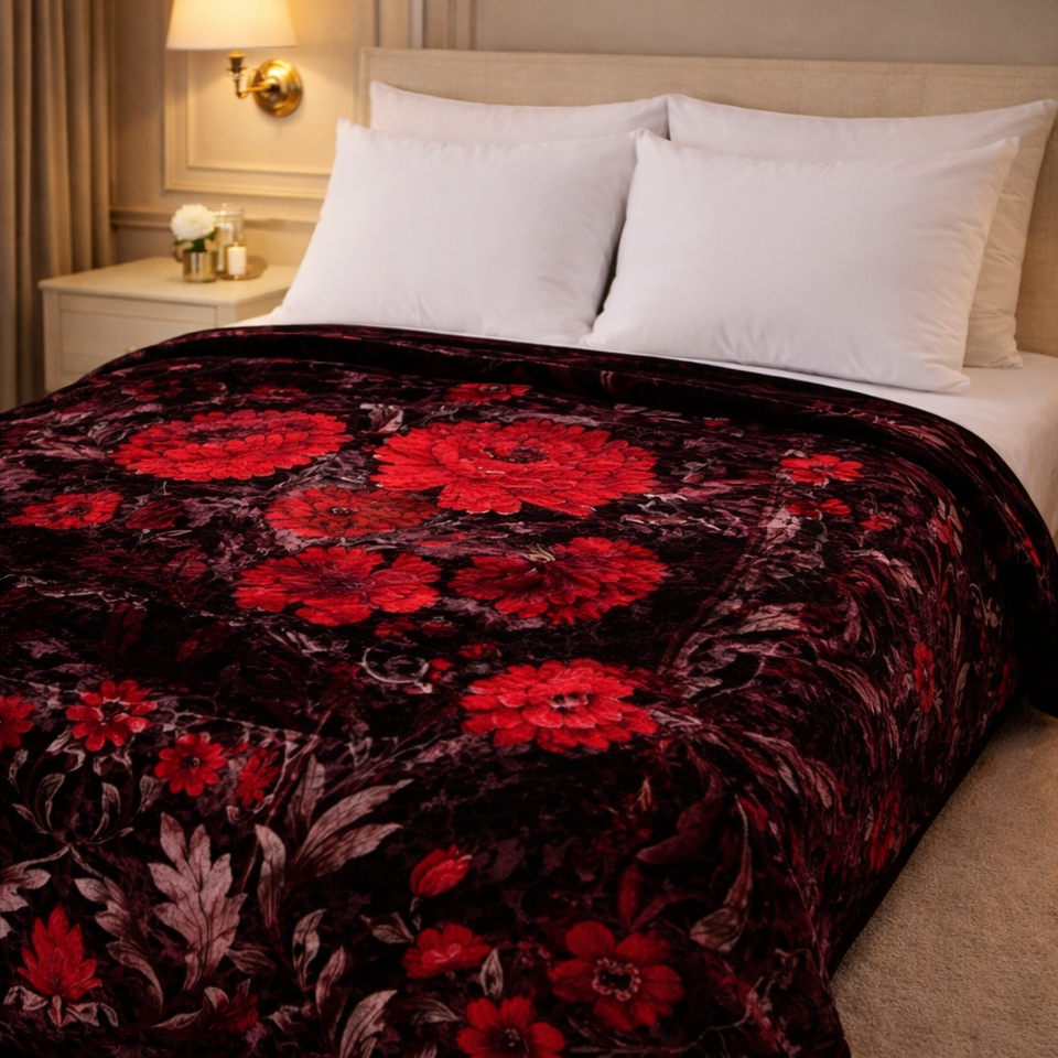 Sona Heritage Double Bed Cloudy Blanket 2 Ply  - Midnight Burgundy Colour