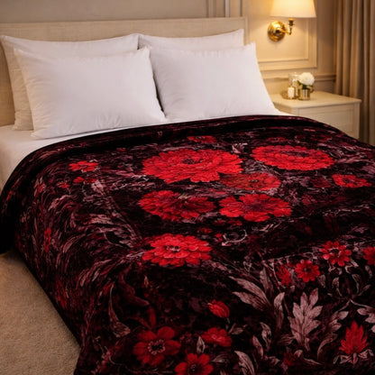 Sona Heritage Double Bed Cloudy Blanket 2 Ply  - Midnight Burgundy Colour