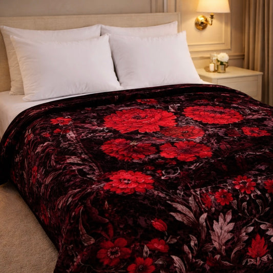 Sona Heritage Double Bed Cloudy Blanket 2 Ply  - Midnight Burgundy Colour