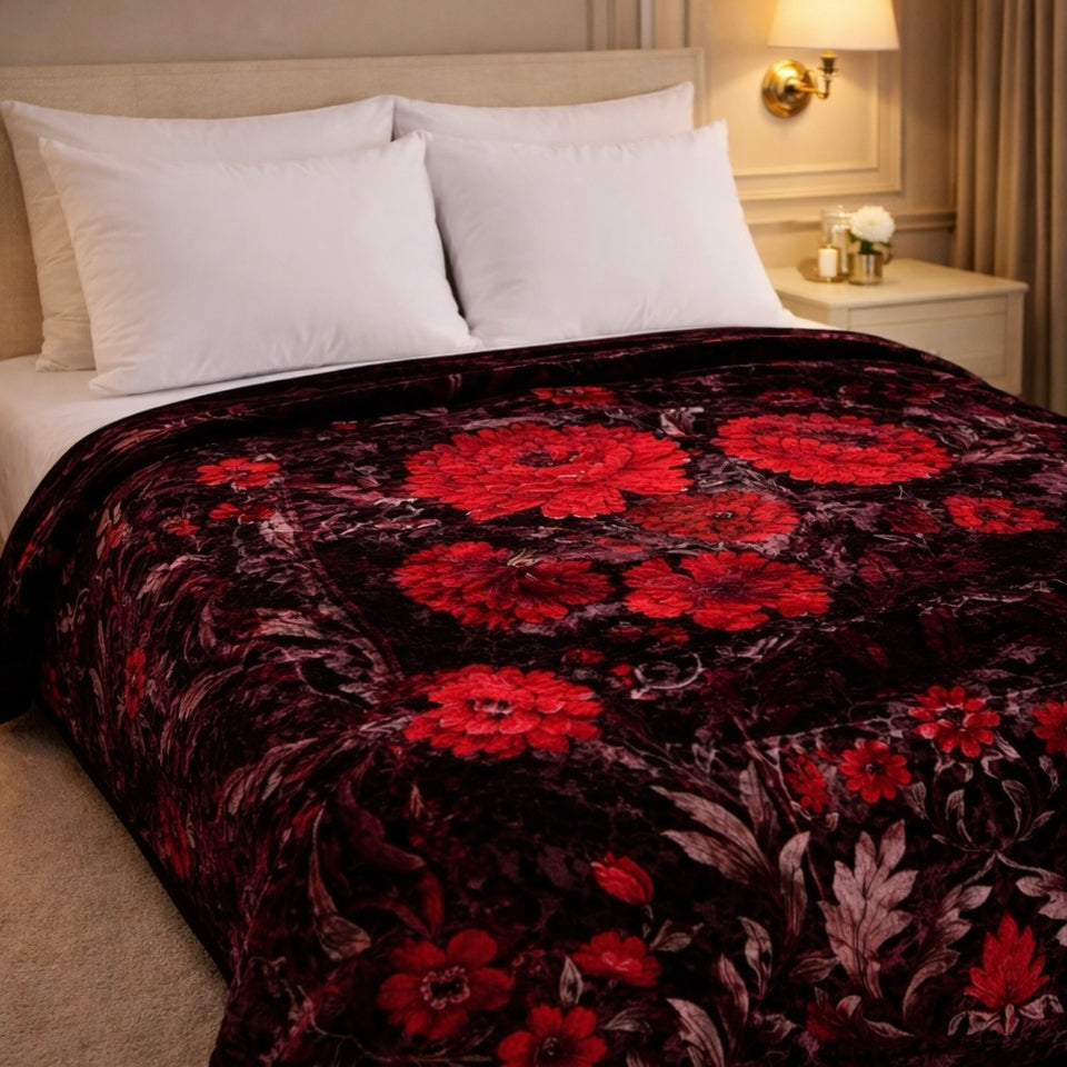 Sona Heritage Double Bed Cloudy Blanket 2 Ply  - Midnight Burgundy Colour