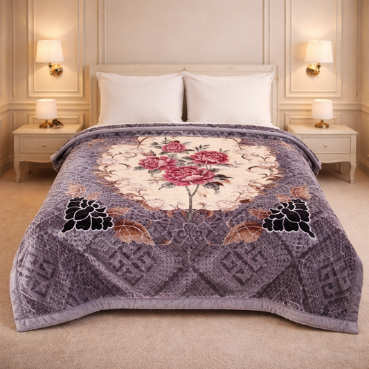 Sona Heritage Double Bed Cloudy Blanket 2 Ply  - Muted Mulberry Colour