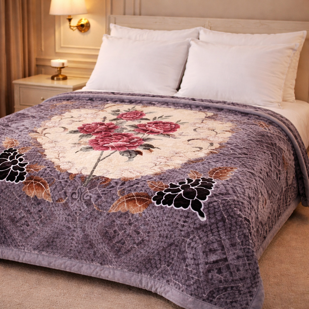 Sona Heritage Double Bed Cloudy Blanket 2 Ply  - Muted Mulberry Colour