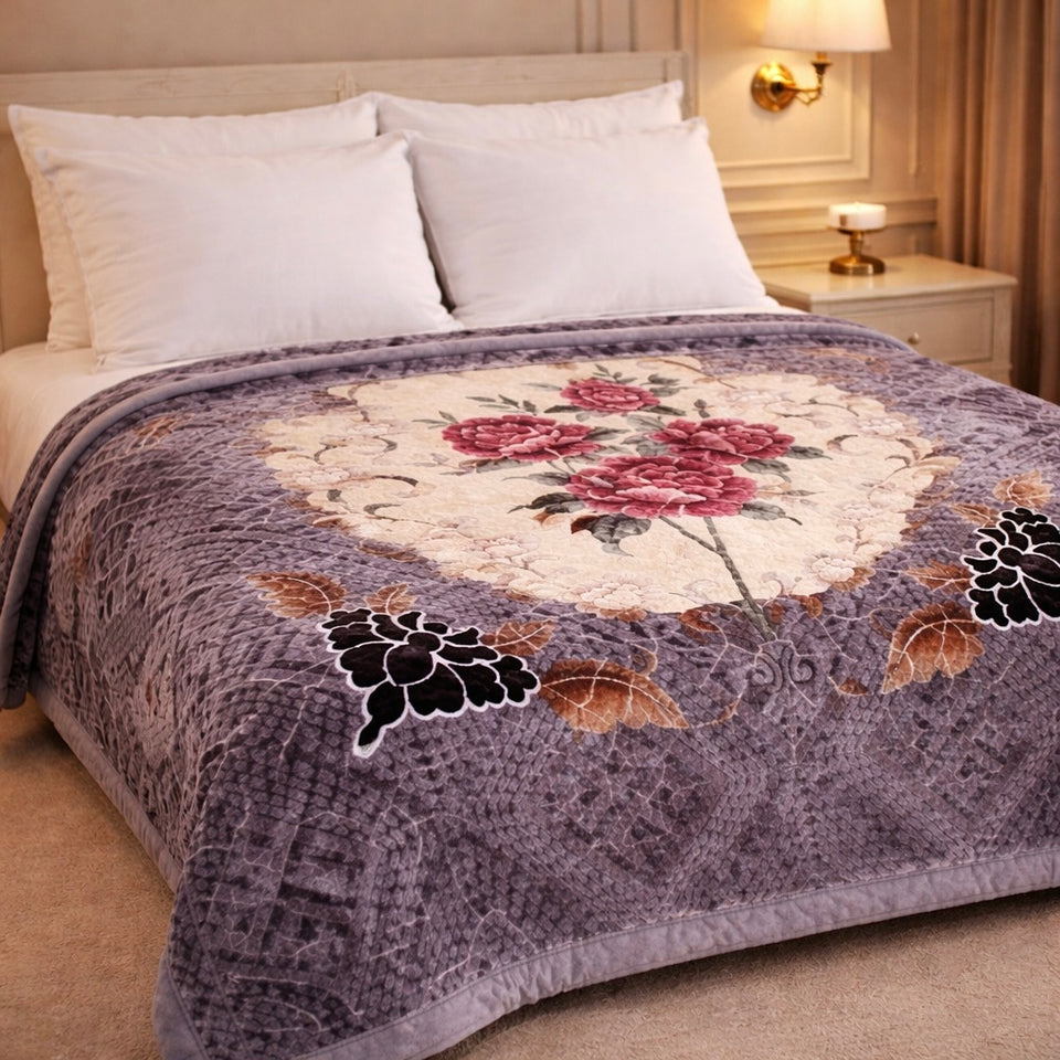 Sona Heritage Double Bed Cloudy Blanket 2 Ply  - Muted Mulberry Colour
