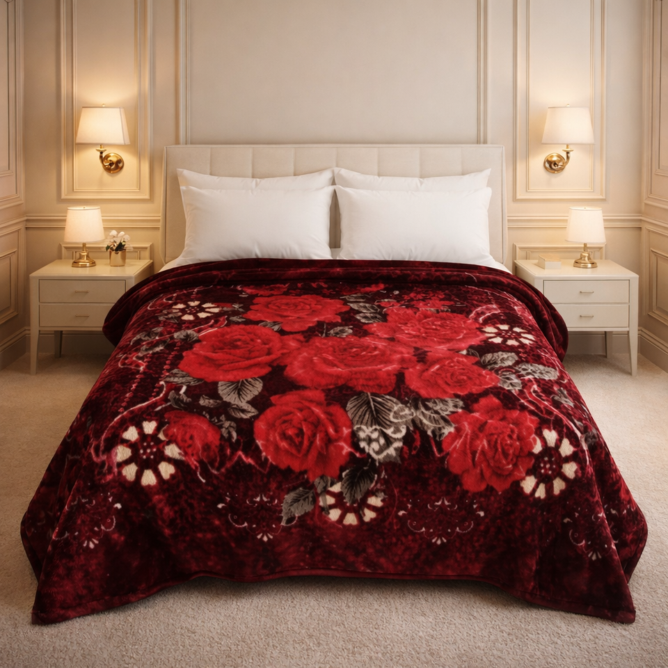Sona Heritage Double Bed Cloudy Blanket 2 Ply  - Maroon Colour