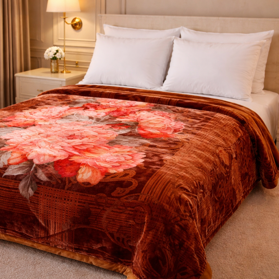 Sona Heritage Double Bed Cloudy Blanket 2 Ply  - Rust Orange Colour