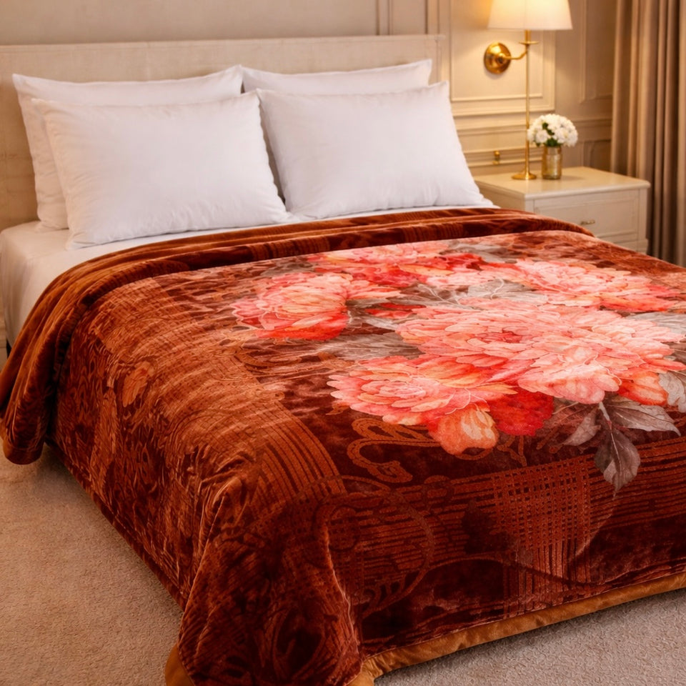 Sona Heritage Double Bed Cloudy Blanket 2 Ply  - Rust Orange Colour