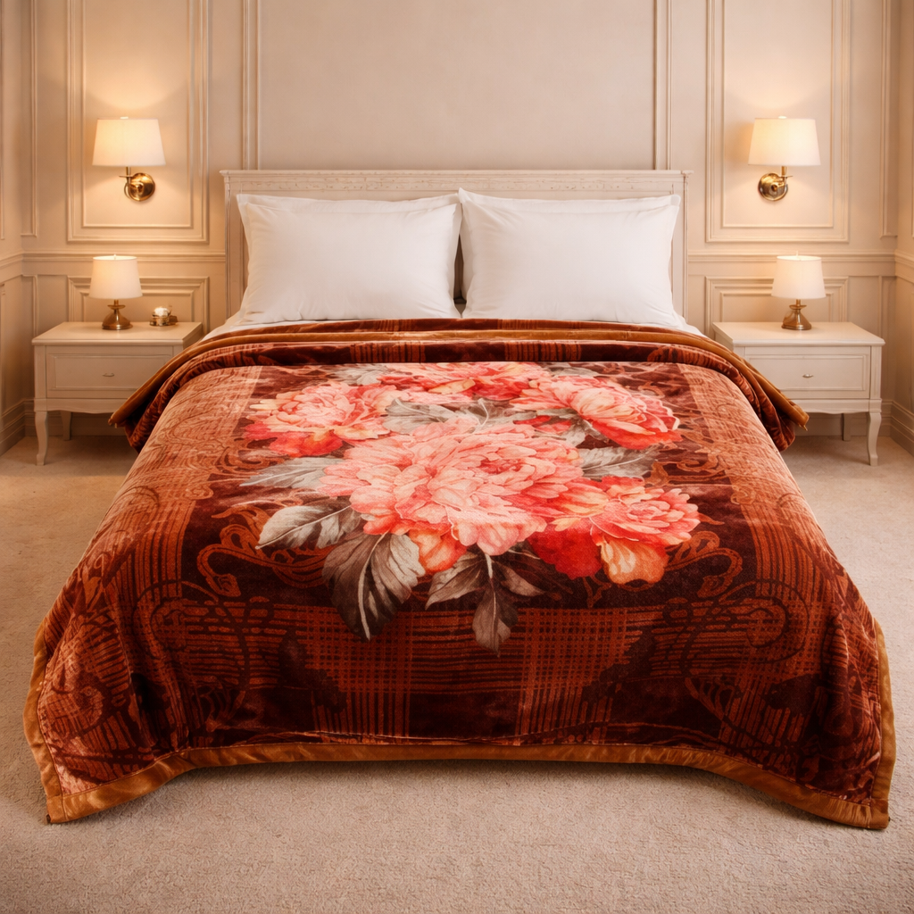 Sona Heritage Double Bed Cloudy Blanket 2 Ply  - Rust Orange Colour