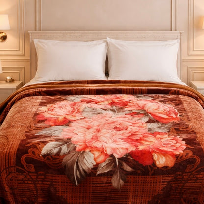 Sona Heritage Double Bed Cloudy Blanket 2 Ply  - Rust Orange Colour