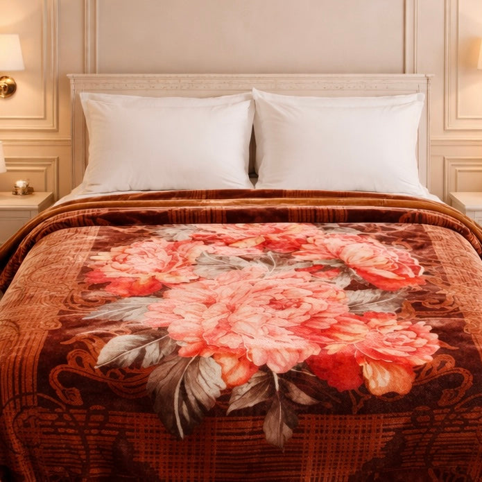 Sona Heritage Double Bed Cloudy Blanket 2 Ply  - Rust Orange Colour