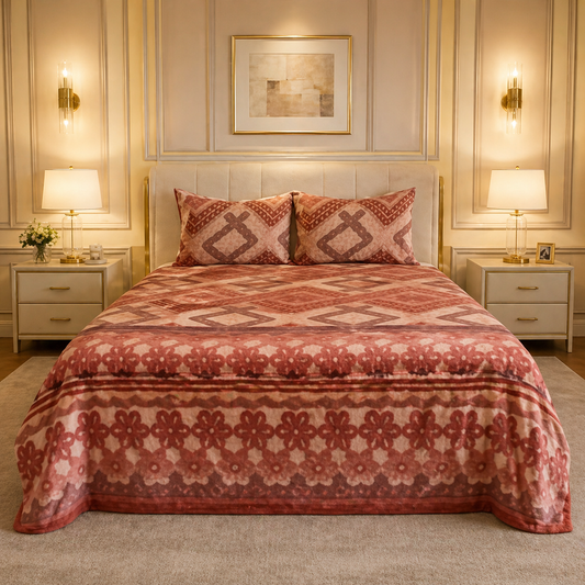 SonataCloud 4 Pcs Fleece Bed Spread Set - Deep Rust Colour 