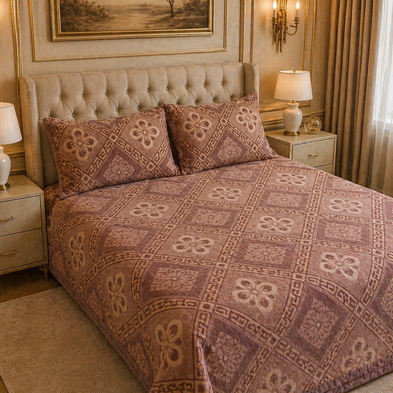 SonataCloud 4 Pcs Fleece Bed Spread Set - Sandy Beige Colour