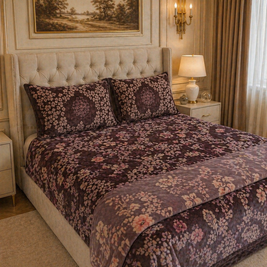SonataCloud 4 Pcs Fleece Bed Spread Set - Rich Plum Colour