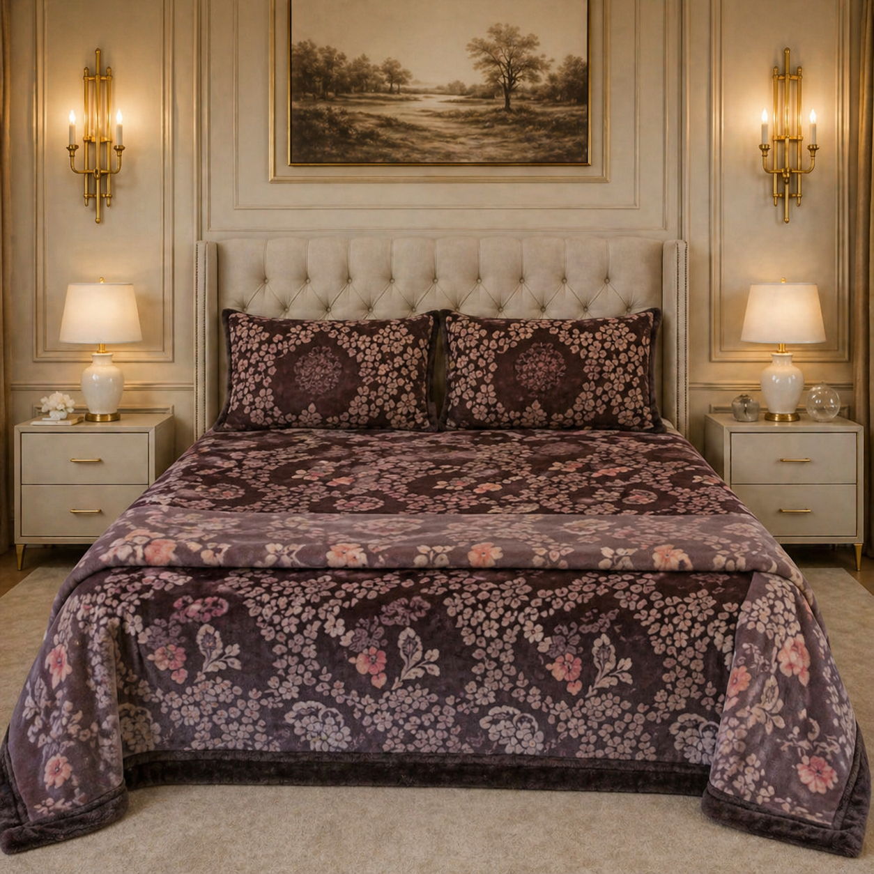 SonataCloud 4 Pcs Fleece Bed Spread Set - Rich Plum Colour