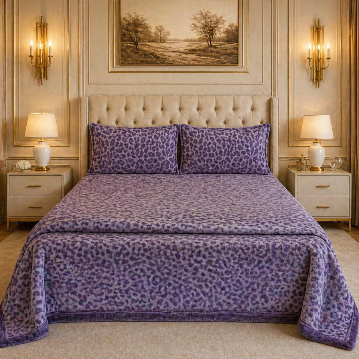 SonataCloud 4 Pcs Fleece Bed Spread Set - Old Lavender Colour