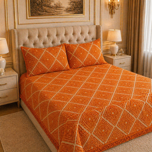 SonataCloud 4 Pcs Fleece Bed Spread Set - Orange Colour