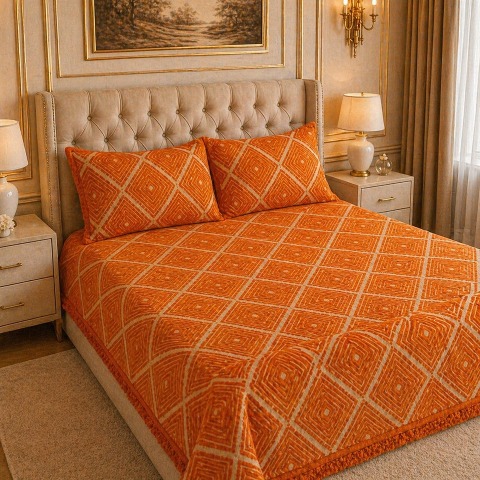 SonataCloud 4 Pcs Fleece Bed Spread Set - Orange Colour