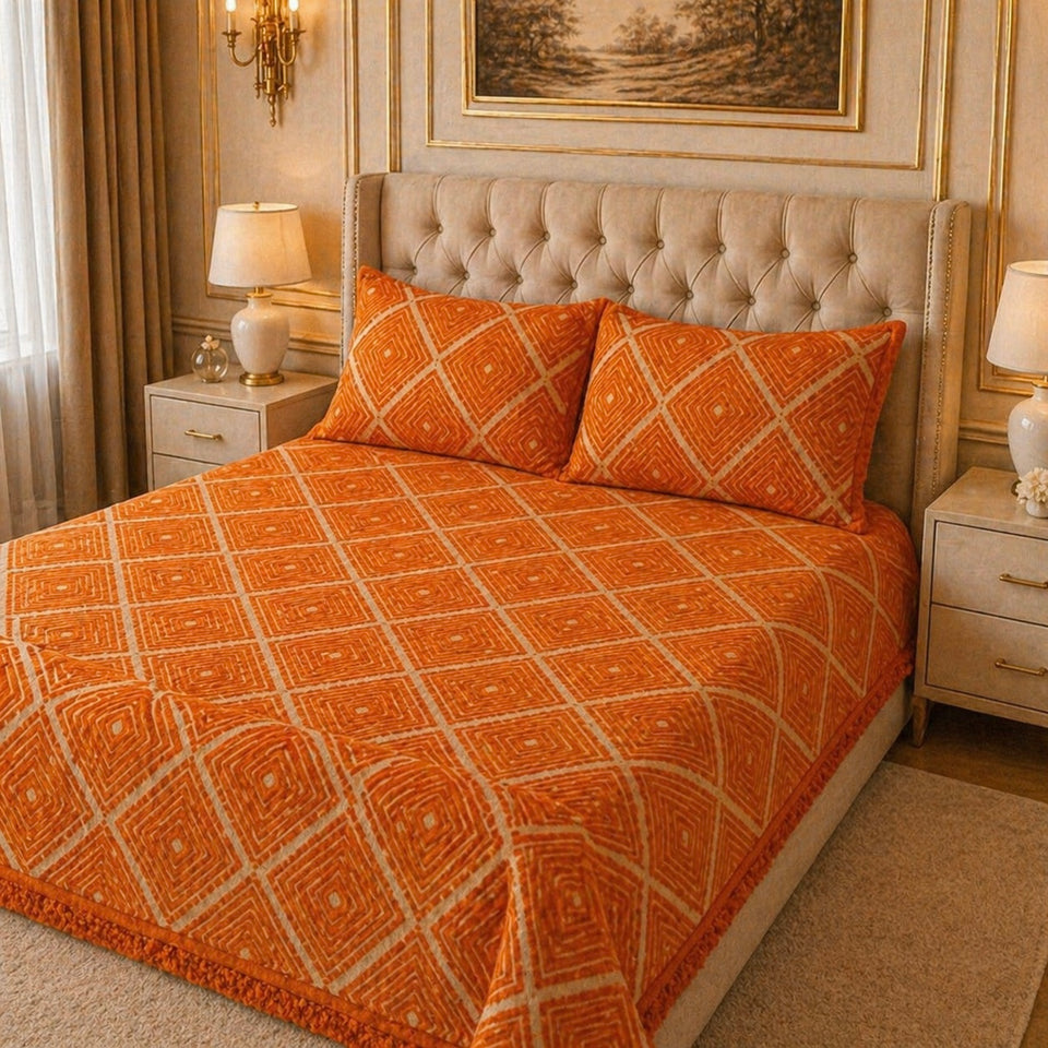 SonataCloud 4 Pcs Fleece Bed Spread Set - Orange Colour