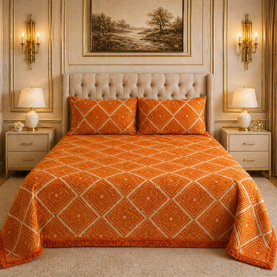 SonataCloud 4 Pcs Fleece Bed Spread Set - Orange Colour