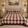 SonataCloud 4 Pcs Fleece Bed Spread Set - Red&offwhite Colour