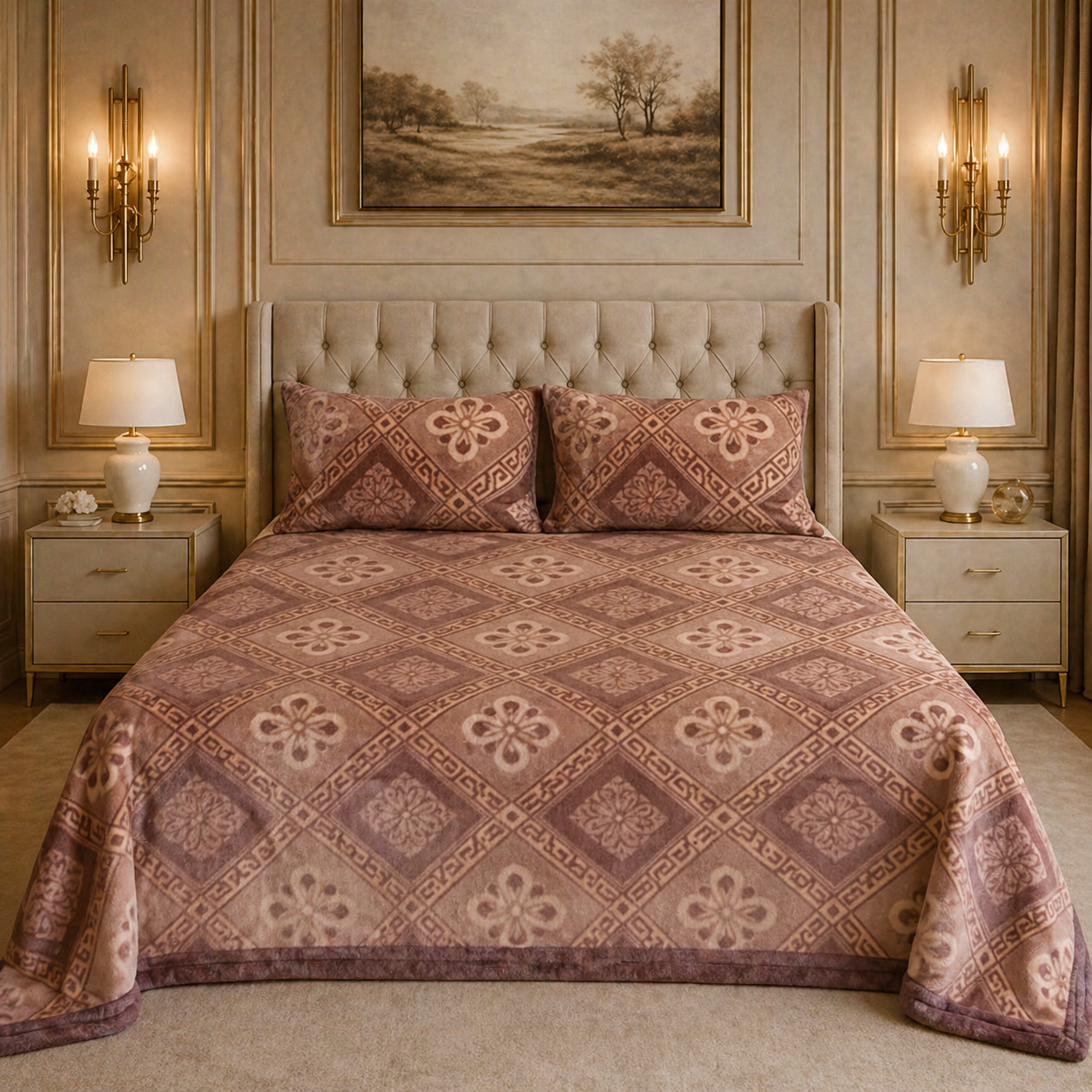SonataCloud 4 Pcs Fleece Bed Spread Set - Sandy Beige Colour