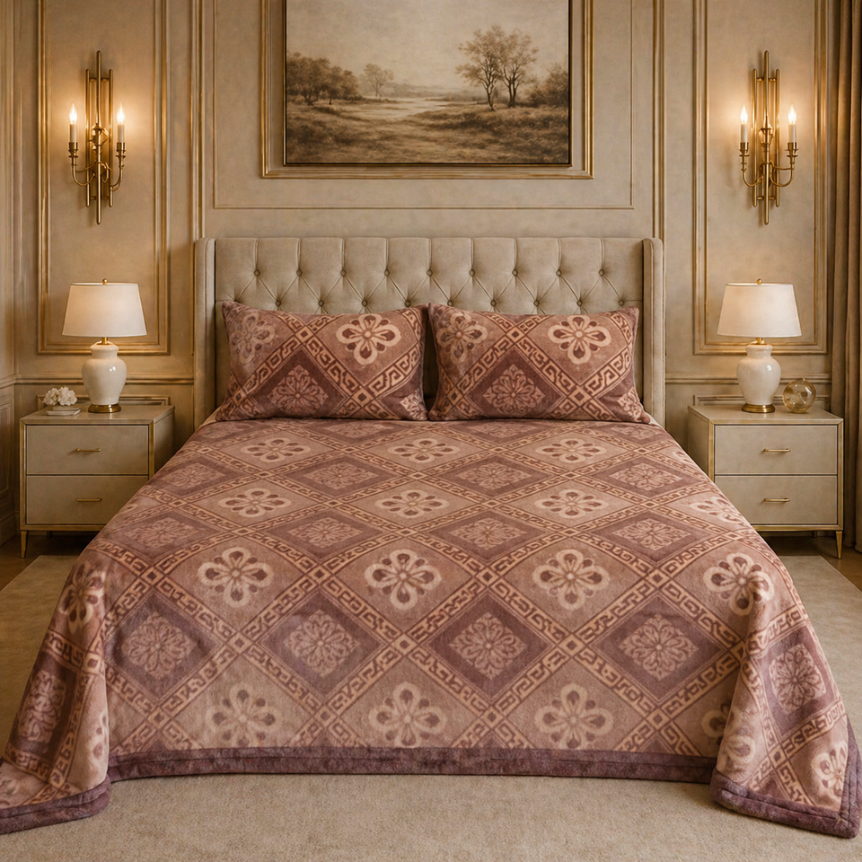 SonataCloud 4 Pcs Fleece Bed Spread Set - Sandy Beige Colour
