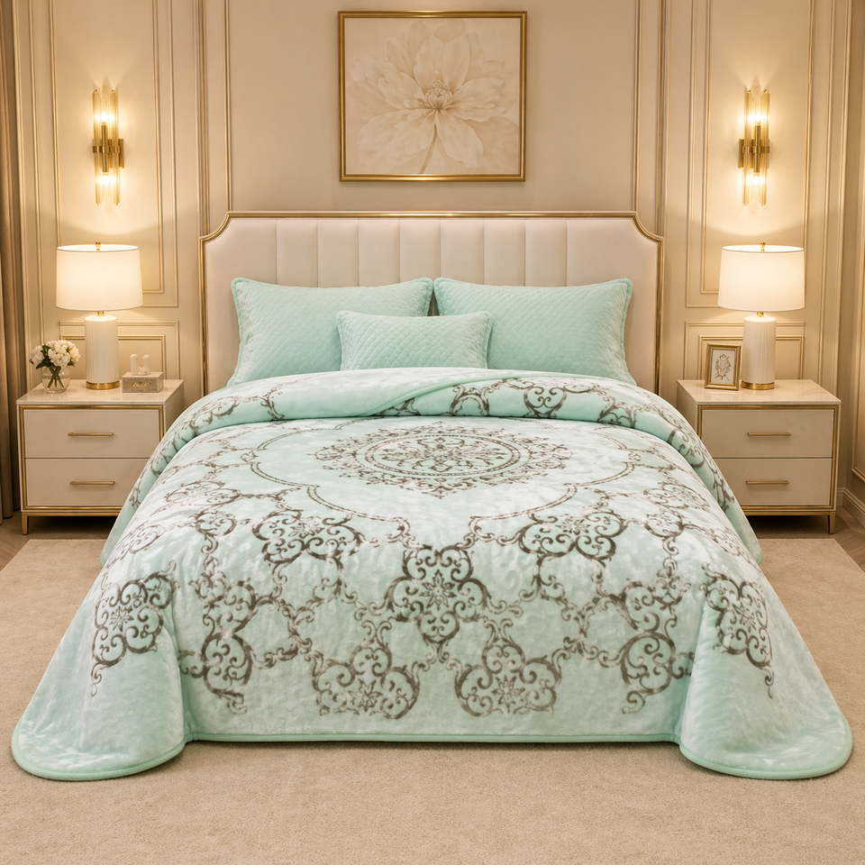 Sonata Cloud Double Bed Cloudy Blanket 2 Ply in Poly Bag - Light Green Colour