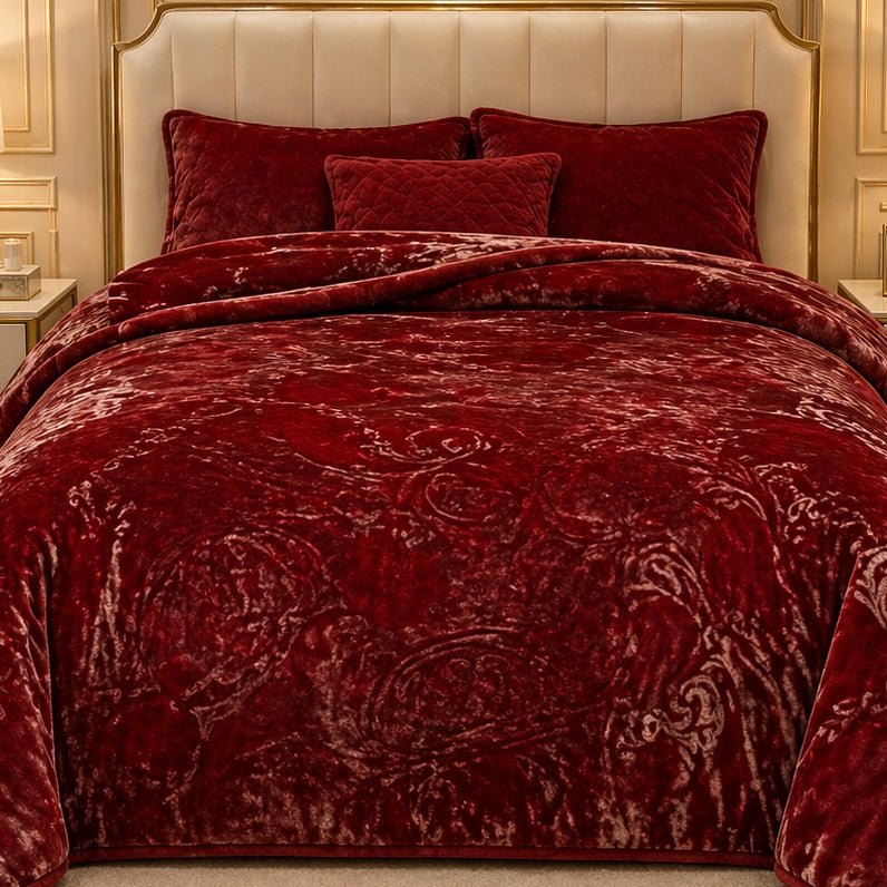 Sonata Cloud Double Bed Cloudy Blanket 2 Ply in Poly Bag - Maroon Colour