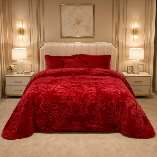 Sonata Cloud Double Bed Cloudy Blanket 2 Ply in Poly Bag - Red Colour